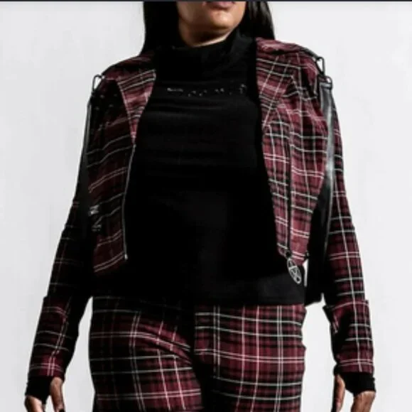Killstar PLUS SIZE Freak Flag Blood Tartan Plaid Jacket 4XL NEW WITH TAGS - Picture 2 of 3